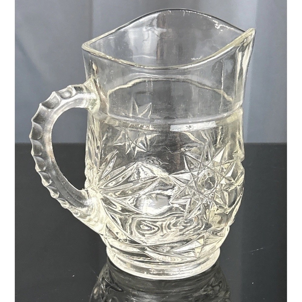 Anchor Hocking Clear Glass Pitcher Starburst Pattern Handle Spout Small Server